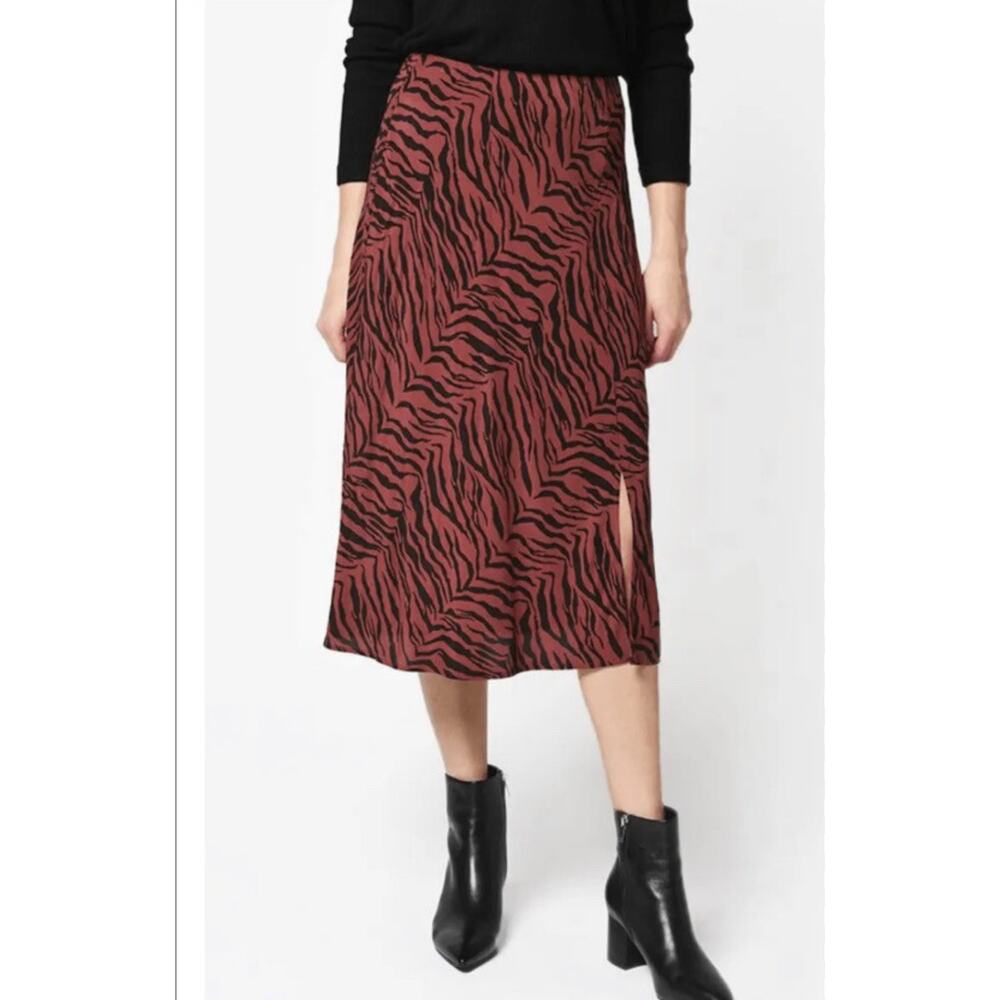 Rails Skirt Womens M Burgundy Veda Rust Tiger Stripe Midi Slit A-Line Lined New